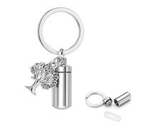 Wangzzniu Mini llavero de urna cilíndrica conmemorativa para cenizas de acero inoxidable, llavero de recuerdo de árbol de la vida, llavero conmemorativo de cremación, joyería de cremación para cenizas