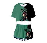 WANHONGYUE Anime Kamado Tanjirou Conjunto de Camiseta y Pantalones Cortos Mujer Trajes de Manga Corta de 2 Piezas Niña Chandal Verano para Deporte Fitness, Tanjirou, M