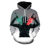 WANHONGYUE Anime Sao Sword Art Online Hoodie Sudadera con Capucha Cosplay Disfraz 3D Impreso Pullover Suéter con Bolsillos Cordón Gris S