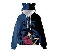 WANHONGYUE Anime Tomioka Giyuu Sudadera con Capucha Impresión 3D Hoodie Sweatshirts Lindo Orejas de Gato Pullover de Manga Larga para Mujer Niñas, Giyuu L