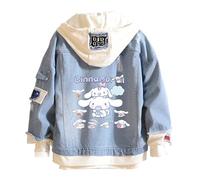 WANHONGYUE Kawaii Cartoon Chaqueta Vaquera Trucker Denim Jacket Chaqueta Capucha con Botones Primavera Otoño Abrigo de Manga Larga para Mujer Niña, Azul-4, S