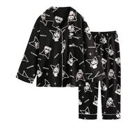 WANHONGYUE Kawaii Cartoon Pijama Mujer Niña Camiseta de Manga Larga y Pantalón Largo Conjunto 2 Piezas Ropa de Domir para Primavera Verano Negro XL