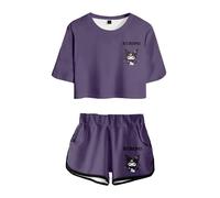 WANHONGYUE Kuromi Conjunto de Camiseta y Pantalones Cortos Mujer Trajes de Manga Corta de 2 Piezas Niña Cartoon Chandal Verano para Deporte Fitness, Color/5, M