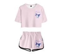 WANHONGYUE Kuromi Conjunto de Camiseta y Pantalones Cortos Mujer Trajes de Manga Corta de 2 Piezas Niña Cartoon Chandal Verano para Deporte Fitness, Color/4, L