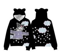 WANHONGYUE Kuromi Sudadera con Capucha Cartoon Impresión 3D Hoodie Sweatshirts Lindo Orejas de Gato Pullover de Manga Larga para Mujer Niñas, Color/14, L