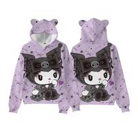 WANHONGYUE Kuromi Sudadera con Capucha Cartoon Impresión 3D Hoodie Sweatshirts Lindo Orejas de Gato Pullover de Manga Larga para Mujer Niñas, Color/16, XL