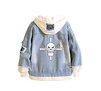 WANHONGYUE One Piece Luffy Anime Chaquetas de Mezclilla Denim Jacket Adulto Cosplay Jeans Hoodie Sudaderas Cárdigan Azul 3 L