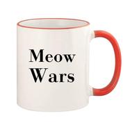 WANJIBAO Meow Wars - Taza de café con borde y asa de colores, 325 ml, color rojo