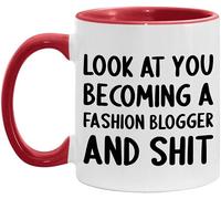 WANJIBAO Taza de 325 ml con texto en inglés "Look At You Becoming A Fashion Blogger and Funny New Job Celebration", color blanco y rojo