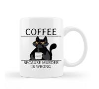 WANJIBAO Taza de café Coffee Because Murder Is Wrong Cat para té, regalos divertidos de gatos para los amantes de los gatos, bonita taza de cerámica de gato, regalos de cumpleaños para mujeres amigas