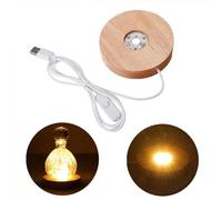 Wankd Base de luz LED para bloque de cristal, luz de ambiente, giratoria, luz blanca cálida, LED, soporte de madera, luz blanca cálida, blanco cálido