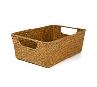 Wankd Cesta rectangular de almacenamiento de hierba marina con asa, cesta de almacenamiento hecha a mano, ratán de retazos, hierba marina, vientre, pajita, maceta de jardín, cesta de lavandería, M-33