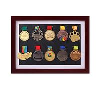 WANLIAN Armario de Exhibición de Medalla, Estante de Madera Sólida Con Marco Profundo Para Guerra/Militar/Deportes/Maratón