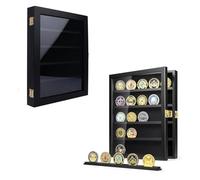WANLIAN Caja de exhibición de monedas, vitrina para monedas Challenge, pantalla para monedas de madera, pantalla de soporte para monedas militar, montaje en pared con estantes extraíbles (Es negro)