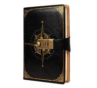 WANLIAN Diario de cuero con candado, diario protegido con candado de combinación retro, tamaño A5, 200 páginas, negro