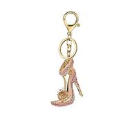 WANLIAN Llavero de diamantes de imitación de tacones altos de flores pequeñas, llavero de sandalia brillante, colgante de llavero, colgante de aleación de cristal brillante (Rosa)