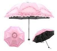 WANLIAN Parasol de las señoras del parasol del cordón de la princesa del paraguas del viaje de la protección UV（Rosa