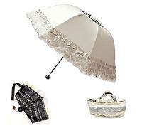 WANLIAN Parasol de las señoras del parasol del cordón de la princesa del paraguas del viaje de la protección UV lluvia, nieve, plegable(Blanco)