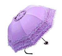 WANLIAN Sombrilla de encaje vintage con encaje de princesa, parasol plegable con bordado de flores 3D, 3 días plegables azules para lluvia, nevadas y días soleados, Morado (talla única)