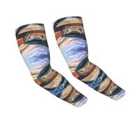 WANLON Bass Fishing Wave - Mangas de enfriamiento unisex - Mangas elásticas de seda de hielo con protección solar, ideal para correr al aire libre, ciclismo