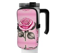 WANLON Beautiful Pink Roses - Bolsa de accesorios versátil para botella deportiva, ideal para caminar, senderismo, yoga, gimnasio, resistente al agua y a prueba de golpes, Black, M, Soporte para