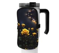 WANLON Beautiful Yellow Roses - Bolsa de accesorios versátil para botella deportiva, ideal para caminar, senderismo, yoga, gimnasio, resistente al agua y a prueba de golpes, Black, M, Soporte para