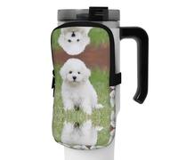 WANLON Bichon Frise Dog - Bolsa de accesorios versátil para botella deportiva, ideal para caminar, senderismo, yoga, gimnasio, resistencia al agua y a prueba de golpes, Black, M, Soporte para tarjetas