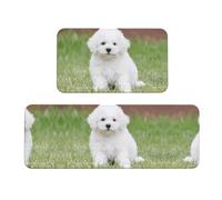 Wanlon Bichon Frise - Juego de 2 tapetes de cocina para perros, cómodos con diseño de fregadero de granja, decoración ideal para el hogar, alfombras de lavandería de pie