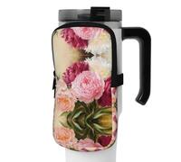 WANLON Bolsa de accesorios versátil para botella deportiva con diseño de flores de peonía, ideal para caminar, senderismo, yoga, gimnasio, resistente al agua y a prueba de golpes, Black, S, Soporte