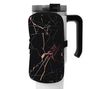 WANLON Bolsa de accesorios versátil para botella deportiva de mármol negro y oro rosa, ideal para caminar, senderismo, yoga, gimnasio, resistente al agua y a prueba de golpes, Black, S, Soporte para
