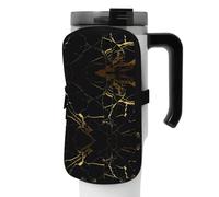 WANLON Bolsa de accesorios versátil para botellas deportivas con fondo negro y dorado, ideal para caminar, senderismo, yoga, gimnasio, resistente al agua y a prueba de golpes, Black, M, Soporte para