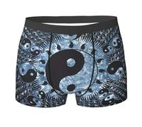 WANLON Calzoncillos tipo bóxer para hombre, con estampado de diagrama Ying Yang, ropa interior elástica transpirable con diseño convexo cóncavo, bragueta refrescante, Negro, XL