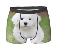 WANLON Calzoncillos tipo bóxer para hombre, con estampado de perro Bichon Frise, ropa interior elástica transpirable con diseño convexo cóncavo, bragueta refrescante, Negro, L