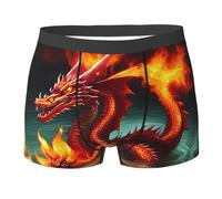 WANLON Calzoncillos tipo bóxer para hombre, diseño convexo cóncavo, con estampado de Dragon King in Fire, ropa interior elástica transpirable con bragueta refrescante, Negro, M