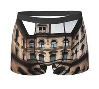 WANLON Calzoncillos tipo bóxer para hombre, ropa interior elástica transpirable con estampado de arquitectura antigua, diseño convexo cóncavo, bragueta refrescante, Negro, M