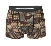 WANLON Calzoncillos tipo bóxer para hombre, ropa interior elástica transpirable con estampado de ciervos y oso de Lodge, diseño convexo cóncavo, bragueta refrescante, Negro, S
