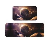 Wanlon Cosmic Shining Planet - Juego de 2 tapetes para cocina, cómodos con diseño de fregadero de granja, decoración ideal para el hogar, alfombras de lavandería de pie