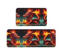 Wanlon Dragon King In Fire - Juego de 2 alfombrillas para cocina, cómodas con diseño de fregadero de granja, decoración ideal para el hogar, alfombras de lavandería de pie
