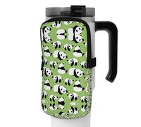 WANLON Green Background Panda - Bolsa de accesorios versátil para botella deportiva, ideal para caminar, senderismo, yoga, gimnasio, resistente al agua y a prueba de golpes, Black, S, Soporte para