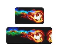 Wanlon Juego de 2 tapetes de cocina Fire Dragon Roll Soccer - Cómodo con diseño de fregadero de granja - Decoración ideal para el hogar, alfombras de lavandería de pie