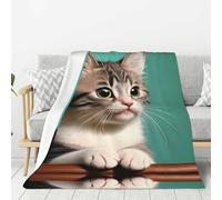 WANLON Manta de franela con diseño de gato curioso, suave y acogedora, ideal para cama, sofá, campamento y viajes, manta ligera
