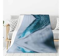 WANLON Manta de franela con diseño de olas verdes oceánicas, suave y acogedora, ideal para cama, sofá, campamento y viajes, manta ligera