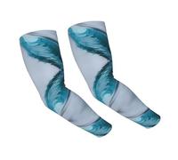 WANLON Ocean Green Wave Surf - Mangas refrescantes unisex - Mangas elásticas de seda de hielo con protección solar, ideal para correr al aire libre, ciclismo