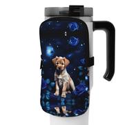 WANLON Puppy Blue Rose - Bolsa de accesorios versátil para botella deportiva, ideal para caminar, senderismo, yoga, gimnasio, resistente al agua y a prueba de golpes, Black, M, Soporte para tarjetas