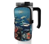 WANLON Sharks Under The Sea - Bolsa de accesorios versátil para botellas deportivas, ideal para caminar, senderismo, yoga, gimnasio, resistencia al agua y a prueba de golpes, Black, M, Soporte para