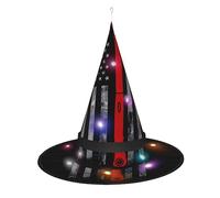 WANLON Sombrero de bruja con bandera de línea roja con hacha de bombero, accesorio de Halloween, vestido de fiesta de disfraces, ideal para carnaval, adultos, Navidad