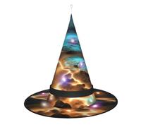 WANLON Sombrero de bruja con vista bajo la luna, accesorio de Halloween, vestido de fiesta de disfraces, ideal para carnaval, adultos, Navidad