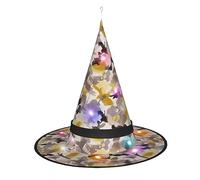 WANLON Sombrero de bruja de flores amarillas y grises, accesorio de Halloween, vestido de fiesta de disfraces, ideal para carnaval, adultos, Navidad