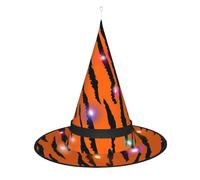 WANLON Sombrero de bruja naranja de tigre y leopardo, accesorio de Halloween, vestido de fiesta de disfraces, ideal para carnaval, adultos, Navidad