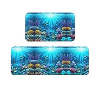 Wanlon Submarine Coral Rays - Juego de 2 alfombrillas para cocina, cómodas con diseño de fregadero de granja, decoración ideal para el hogar, alfombras de lavandería de pie